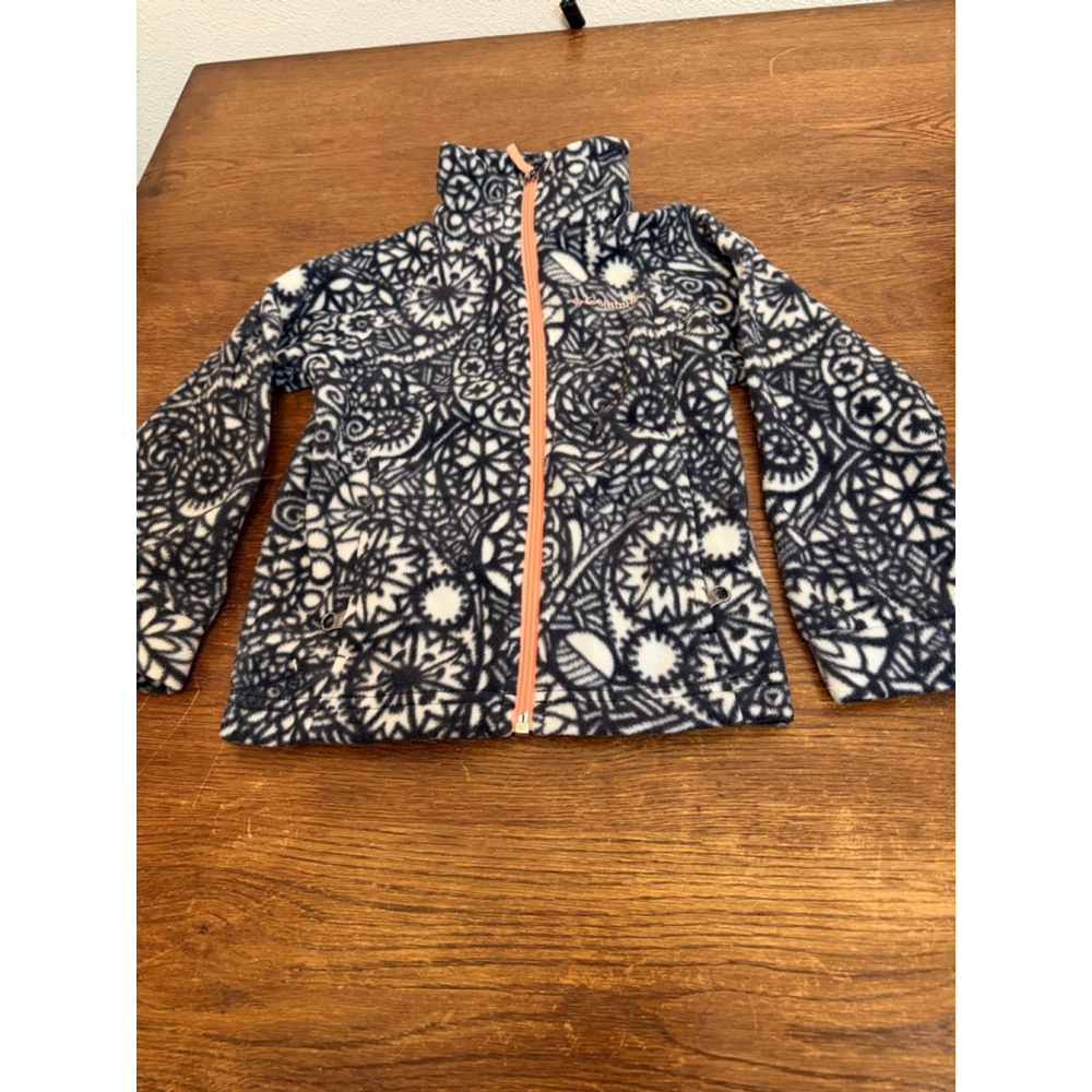 Columbia Girls Fleece XXS 4/5 Black White Paisley Full Zip